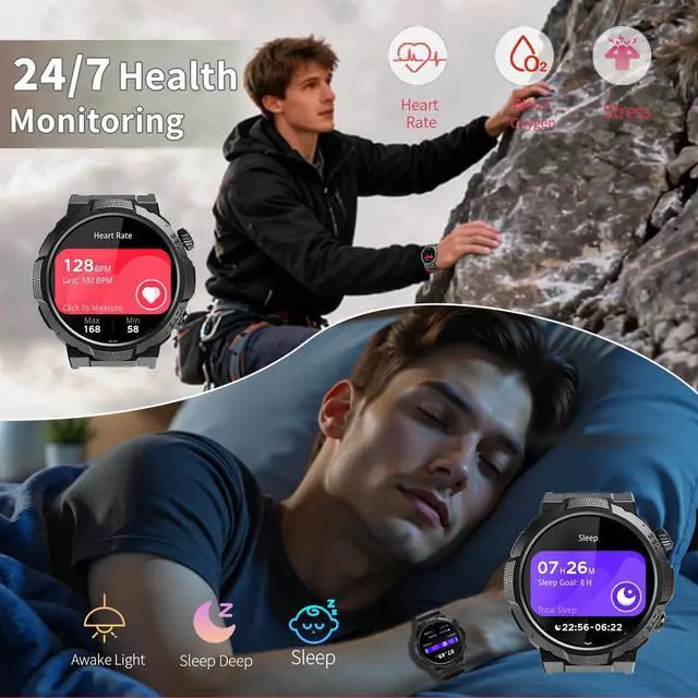 Alt view image 5 of 7 - Military Smart Watch for Men (Answer/Make Calls), 50+ Days Battery Life | 1.53" HD, 110+ sports modes, heart rate/sleep monitor, IP68 waterproof, Fitness Watch with LED Flashlight for iOS/Android