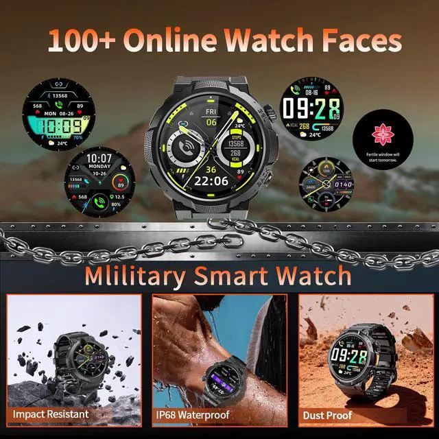 Alt view image 7 of 7 - Military Smart Watch for Men (Answer/Make Calls), 50+ Days Battery Life | 1.53" HD, 110+ sports modes, heart rate/sleep monitor, IP68 waterproof, Fitness Watch with LED Flashlight for iOS/Android