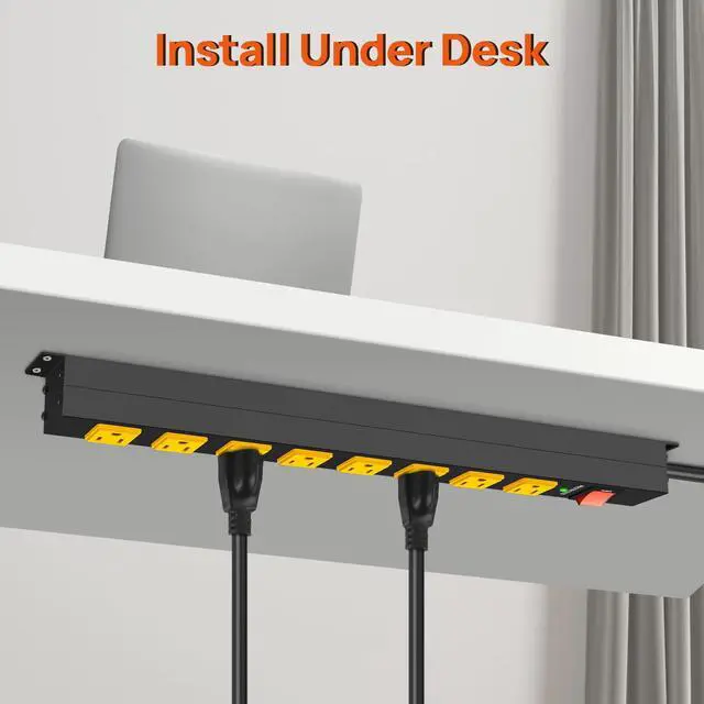 Alt view image 7 of 7 - Metal 8 Outlet Mountable Power Strip with 1200J Surge Protector 6FT Cord | Wall Mount Heavy Duty Long Power Strip,Wide Spaced Outlet with Switch