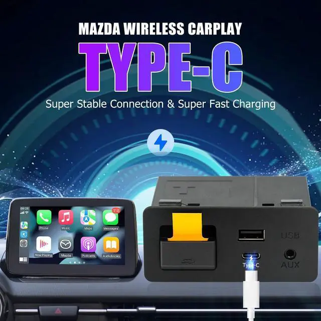 Alt view image 2 of 7 - Mazda Type-C Wireless Carplay Retrofit Kit, TK78-66-9U0C OEM Media Hub to MZD Connect System, Compatible with Mazda 2/3/6/CX3/CX5/CX9/MX5 2015-2020 (Only Supporting Wireless Carplay, NO Android Auto)