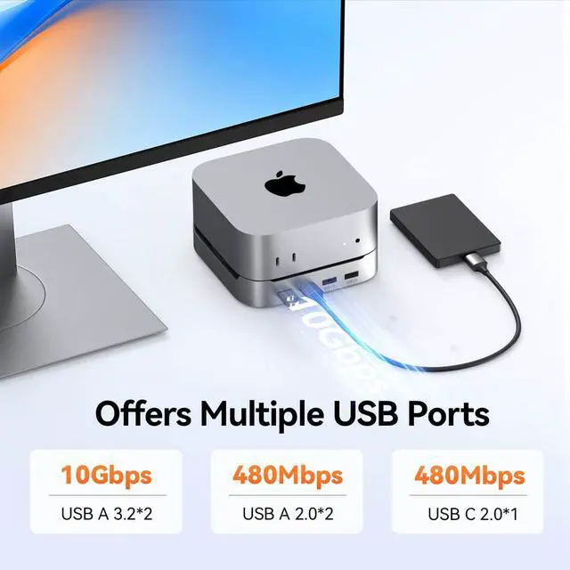 Alt view image 6 of 7 - 13-in-1 Mac mini M4 Dock with 8TB SSD Enclosure & Power Button | Hub Stand for Mac mini M4/M4 Pro, 4K@144Hz DP, 4K@60Hz HDMI, 5 USB (Max 10Gbps), SD/micro SD, Audio, for Home & Business