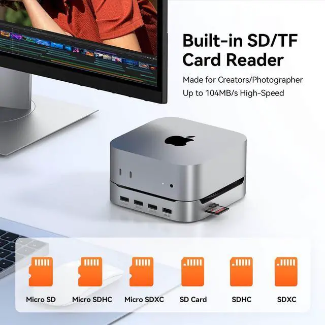 Alt view image 7 of 7 - 13-in-1 Mac mini M4 Dock with 8TB SSD Enclosure & Power Button | Hub Stand for Mac mini M4/M4 Pro, 4K@144Hz DP, 4K@60Hz HDMI, 5 USB (Max 10Gbps), SD/micro SD, Audio, for Home & Business