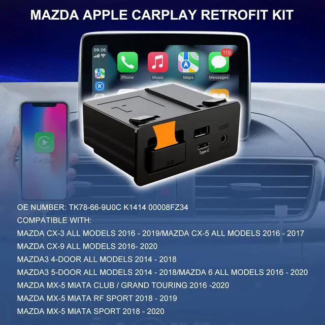 Alt view image 5 of 7 - Mazda Type-C Wireless Carplay Retrofit Kit, TK78-66-9U0C OEM Media Hub to MZD Connect System, Compatible with Mazda 2/3/6/CX3/CX5/CX9/MX5 2015-2020 (Only Supporting Wireless Carplay, NO Android Auto)