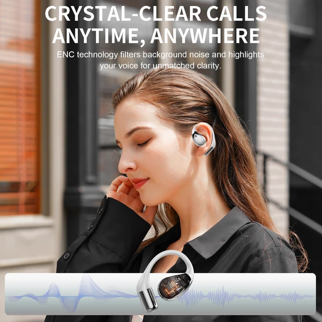 Alt view image 3 of 7 - Open-Ear Headphones, Bluetooth 6.0 Wireless Earbuds Powerful Sound, 40H Open Ear Earbuds with ENC Mic, Comfortable Ear Hooks/IP7 Waterproof/Fast Charging Earphones for Workouts/Running, White