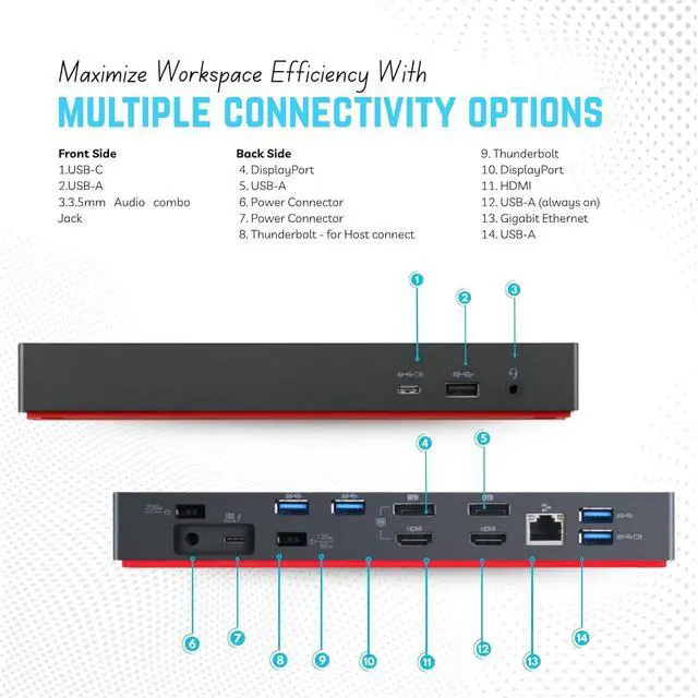 Alt view image 4 of 7 - 40B00135US Lenovo Docking Station - Thunderbolt 4 Dock - Thinkpad Dock | 135W Power Delivery, HDMI & DisplayPort for Dual Monitors, USB-C Connectivity, Enhanced Productivity