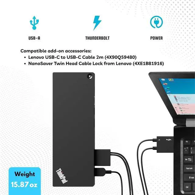 Alt view image 7 of 7 - 40B00135US Lenovo Docking Station - Thunderbolt 4 Dock - Thinkpad Dock | 135W Power Delivery, HDMI & DisplayPort for Dual Monitors, USB-C Connectivity, Enhanced Productivity