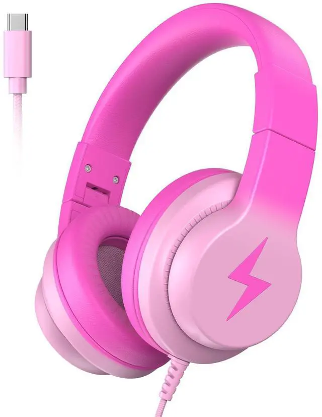 Main image of USB C Kids Headphones for School,Wired Over-Ear for Boys Girls | 85dB Safe Volume, Stereo Sound, Adjustable headband, Foldable,Compatible USB-C Plug iPads,Tablets,Chromebook,Gradient Pink