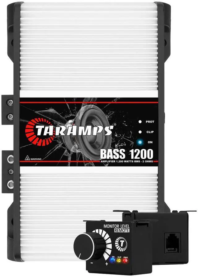 Main image of Taramps BASS 1200 1 Ohm 1 Channel Mosfet Amplifier 1200 Watts RMS, Monoblock, Crossover, Bass Boost, RCA/High Level Input, Class D, Car Audio System Monitor Level Remote Included, Great for Subwoofers