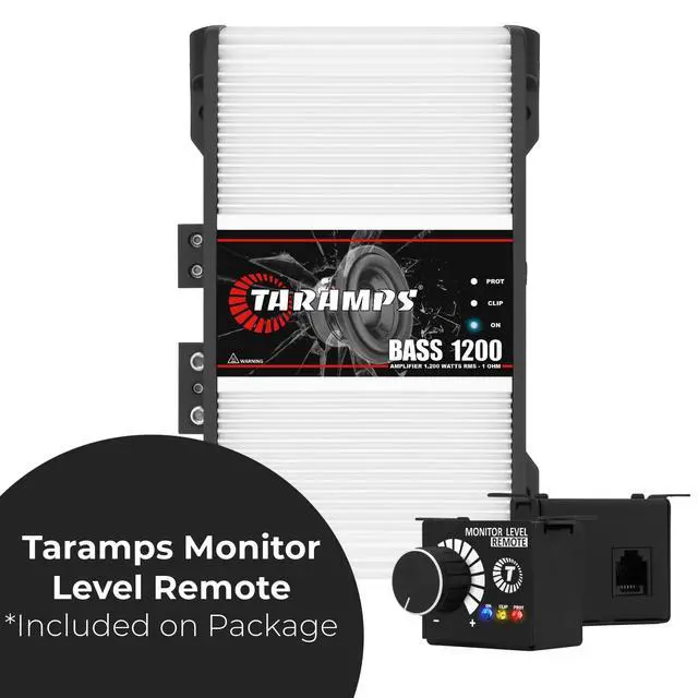 Alt view image 3 of 7 - Taramps BASS 1200 1 Ohm 1 Channel Mosfet Amplifier 1200 Watts RMS, Monoblock, Crossover, Bass Boost, RCA/High Level Input, Class D, Car Audio System Monitor Level Remote Included, Great for Subwoofers