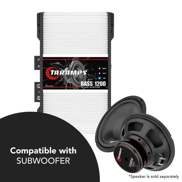 Alt view image 7 of 7 - Taramps BASS 1200 1 Ohm 1 Channel Mosfet Amplifier 1200 Watts RMS, Monoblock, Crossover, Bass Boost, RCA/High Level Input, Class D, Car Audio System Monitor Level Remote Included, Great for Subwoofers