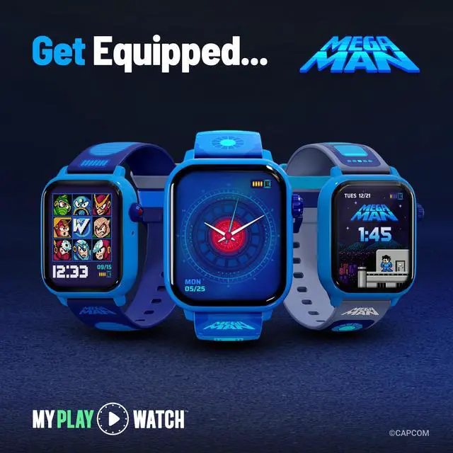 Alt view image 2 of 7 - Mega Man Retro Gaming Smartwatch, Built from Mega Man 2 | Classic & Arcade Modes, No Wi-Fi or Bluetooth, Heart and Calories Tracking, Digital Watch, All Day Fitness, Includes 2 Bands