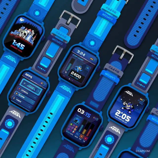 Alt view image 3 of 7 - Mega Man Retro Gaming Smartwatch, Built from Mega Man 2 | Classic & Arcade Modes, No Wi-Fi or Bluetooth, Heart and Calories Tracking, Digital Watch, All Day Fitness, Includes 2 Bands