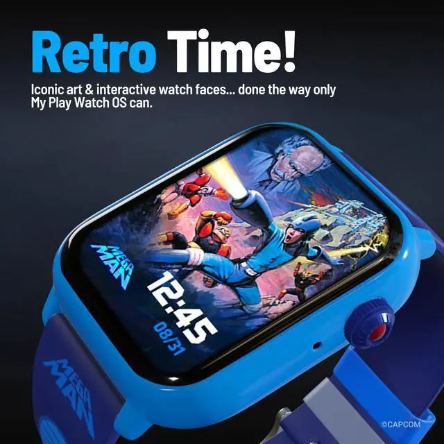 Alt view image 5 of 7 - Mega Man Retro Gaming Smartwatch, Built from Mega Man 2 | Classic & Arcade Modes, No Wi-Fi or Bluetooth, Heart and Calories Tracking, Digital Watch, All Day Fitness, Includes 2 Bands