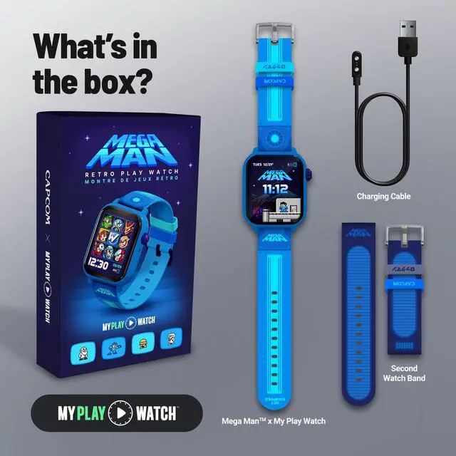 Alt view image 7 of 7 - Mega Man Retro Gaming Smartwatch, Built from Mega Man 2 | Classic & Arcade Modes, No Wi-Fi or Bluetooth, Heart and Calories Tracking, Digital Watch, All Day Fitness, Includes 2 Bands