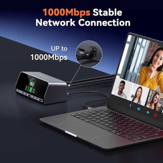 Alt view image 6 of 7 - Docking Station Dual 4K Monitor for Windows, 160W GaN+ LCD Display | Laptop Dock with HDMI, PD 3.0, 10Gbps USB A/C, Real-time LCD Screen, 160W Smart Power Distribution, Compact for Office/Gaming