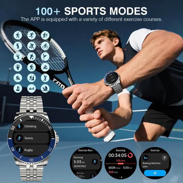 Alt view image 4 of 7 - GPT Smart Watch for Men, Answer/Make Call, Fitness Tracker, IP67, 44mm | 1.19" AMOLED Display, 24/7 Heart Rate/Blood Oxygen/Blood Pressure/Sleep Monitor, 107 Sports Modes, Compatible Android iPhone