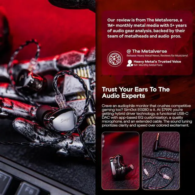 Alt view image 3 of 7 - SIMGOT EG280 in Ear Monitor, 1DD+1 Planar HiFi IEM, Wired Gaming Earphone with Microphone, 1.7m Long Detachable 2Pin OFC Cable, with USB-C Adapter, for FPS Games and Audiophile Musician