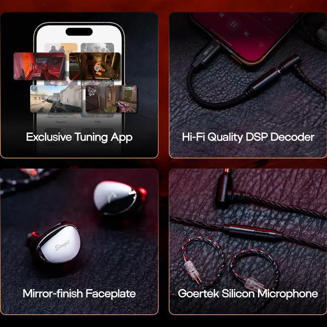 Alt view image 6 of 7 - SIMGOT EG280 in Ear Monitor, 1DD+1 Planar HiFi IEM, Wired Gaming Earphone with Microphone, 1.7m Long Detachable 2Pin OFC Cable, with USB-C Adapter, for FPS Games and Audiophile Musician