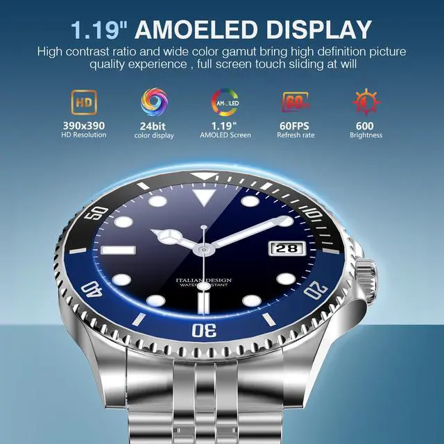 Alt view image 7 of 7 - GPT Smart Watch for Men, Answer/Make Call, Fitness Tracker, IP67, 44mm | 1.19" AMOLED Display, 24/7 Heart Rate/Blood Oxygen/Blood Pressure/Sleep Monitor, 107 Sports Modes, Compatible Android iPhone
