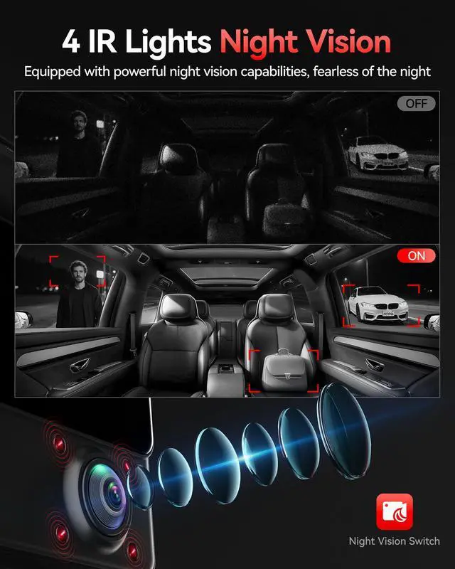 Alt view image 4 of 7 - VP20 530° View 3 Channel Dash Cam, 2.5K+2.5K+1080P, Touch Screen | 1440P HD Car Camera, 4 IR Night Vision, Built-in GPS, WiFi APP Control, Loop & Lock Video Surveillance, 24H Parking Mode
