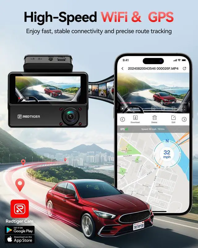 Alt view image 7 of 7 - VP20 530° View 3 Channel Dash Cam, 2.5K+2.5K+1080P, Touch Screen | 1440P HD Car Camera, 4 IR Night Vision, Built-in GPS, WiFi APP Control, Loop & Lock Video Surveillance, 24H Parking Mode