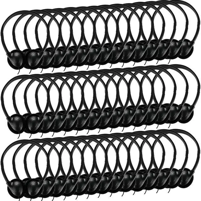 Main image of Bulk Classroom Headphones for Kids Student School-100 Pack, Wired On-Ear Headphones for Chromebook Laptop Computer, K-12, Class Set(Black)