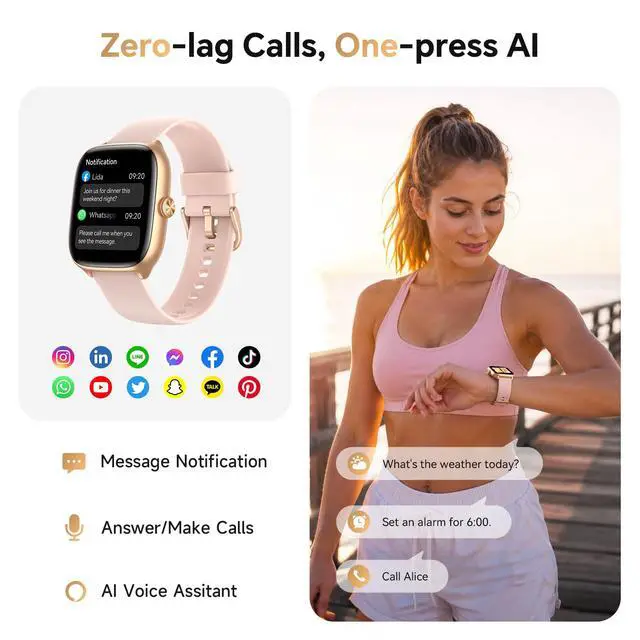 Alt view image 2 of 7 - Smart Watch for Women, 1.75" AMOLED Display Fitness Watch for iOS/Android | 40mm 3 Bands, 10-Day Battery, Bluetooth Call & Answer, 110+ Sport Modes, 7/24 Health & Sleep Tracker, 3ATM Waterproof