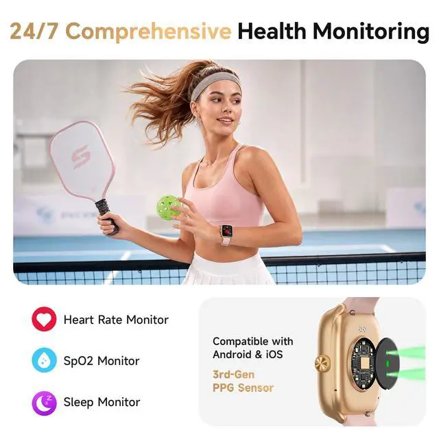 Alt view image 4 of 7 - Smart Watch for Women, 1.75" AMOLED Display Fitness Watch for iOS/Android | 40mm 3 Bands, 10-Day Battery, Bluetooth Call & Answer, 110+ Sport Modes, 7/24 Health & Sleep Tracker, 3ATM Waterproof