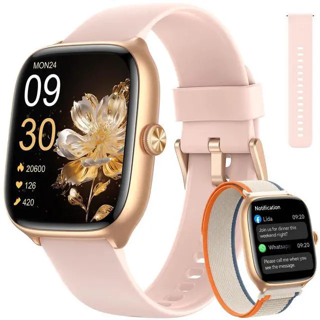 Main image of Smart Watch for Women, 1.75" AMOLED Display Fitness Watch for iOS/Android | 40mm 3 Bands, 10-Day Battery, Bluetooth Call & Answer, 110+ Sport Modes, 7/24 Health & Sleep Tracker, 3ATM Waterproof