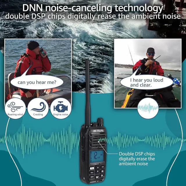 Alt view image 2 of 7 - RM21 5W VHF Radio Marine IP67 Floating, Noise Cut for Yacht(1 Pack) | 1-Press AI Noise Reduction, 1800mAh Battery, Submersible, Global Channels, NOAA Weather Alert, Coastal Fishing, Travel Sport