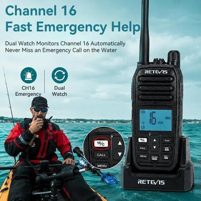 Alt view image 5 of 7 - RM21 5W VHF Radio Marine IP67 Floating, Noise Cut for Yacht(1 Pack) | 1-Press AI Noise Reduction, 1800mAh Battery, Submersible, Global Channels, NOAA Weather Alert, Coastal Fishing, Travel Sport