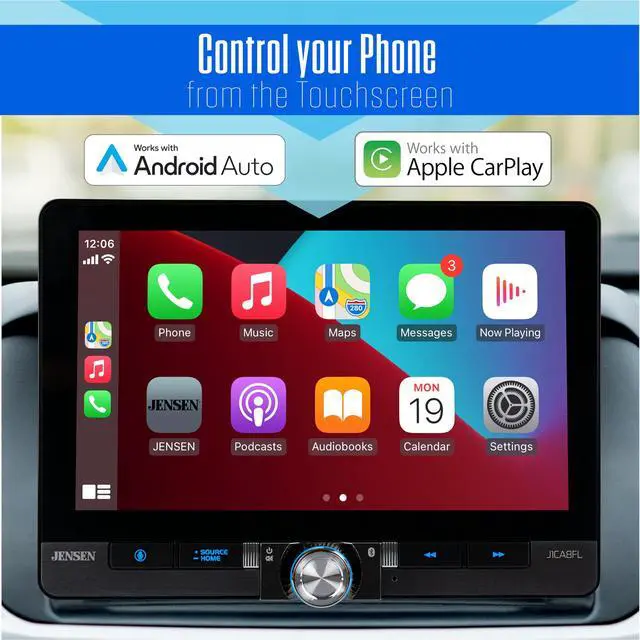 Alt view image 2 of 7 - J1CA8FL 8" Wireless Apple CarPlay Android Auto Single/Double DIN | Fits single or double DIN, wired or wireless Certified Apple CarPlay plus Android Auto, front and rear camera inputs, USB
