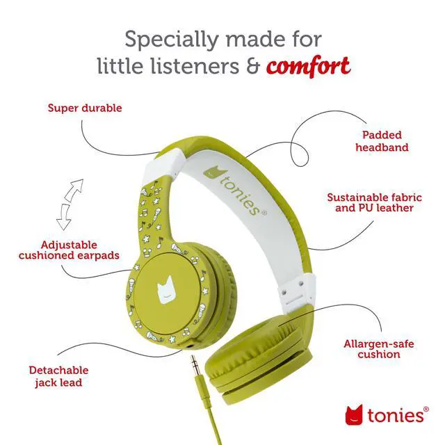 Alt view image 4 of 6 - Foldable Wired Headphones for Kids - Comfortably Designed to fit On-Ear - Works with Toniebox 1 and All 3.5mm Devices - Green