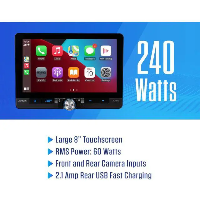 Alt view image 4 of 7 - J1CA8FL 8" Wireless Apple CarPlay Android Auto Single/Double DIN | Fits single or double DIN, wired or wireless Certified Apple CarPlay plus Android Auto, front and rear camera inputs, USB