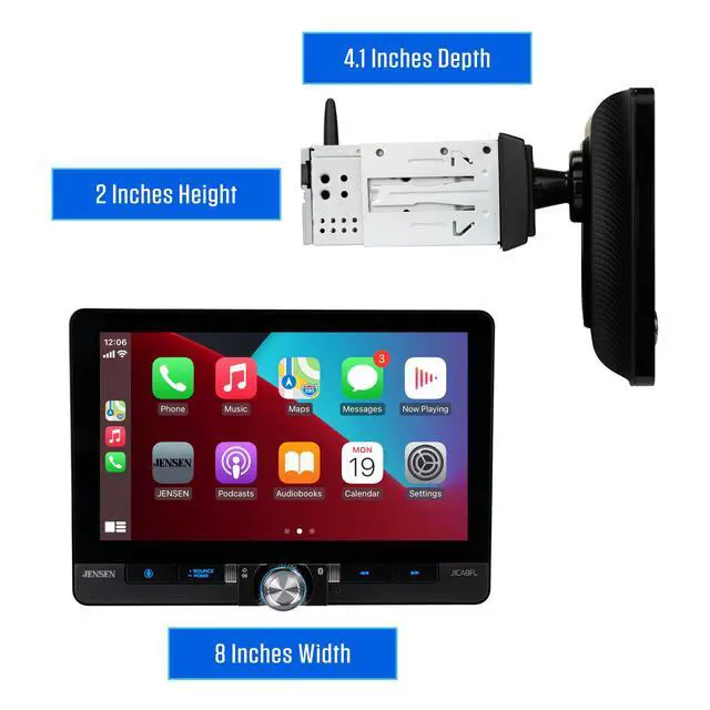 Alt view image 6 of 7 - J1CA8FL 8" Wireless Apple CarPlay Android Auto Single/Double DIN | Fits single or double DIN, wired or wireless Certified Apple CarPlay plus Android Auto, front and rear camera inputs, USB