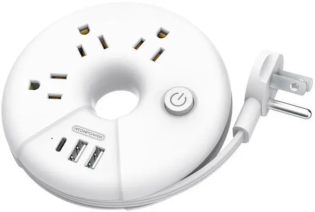 Main image of Travel Power Strip, 3 Outlets 3 USB(1 USB C) Cruise Approved Power Strip, Short Extension Cord 3ft, Travel Essentials for Home, Hotels, Cruise Ship, Vacation, White, i-Donut