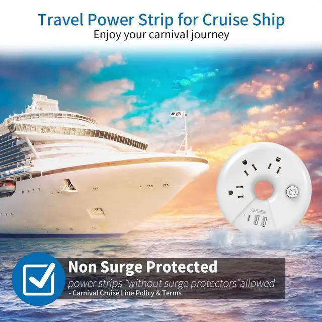 Alt view image 4 of 7 - Travel Power Strip, 3 Outlets 3 USB(1 USB C) Cruise Approved Power Strip, Short Extension Cord 3ft, Travel Essentials for Home, Hotels, Cruise Ship, Vacation, White, i-Donut