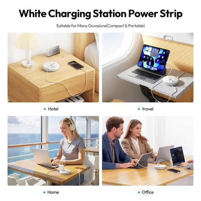 Alt view image 6 of 7 - Travel Power Strip, 3 Outlets 3 USB(1 USB C) Cruise Approved Power Strip, Short Extension Cord 3ft, Travel Essentials for Home, Hotels, Cruise Ship, Vacation, White, i-Donut