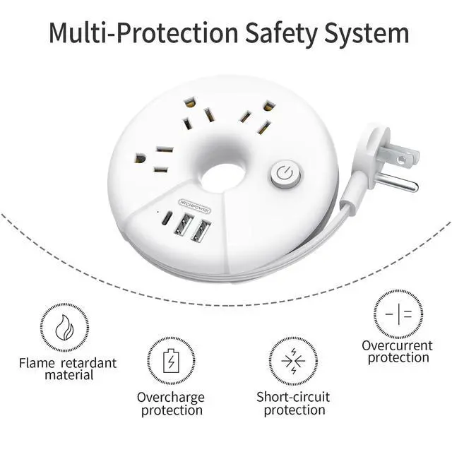 Alt view image 7 of 7 - Travel Power Strip, 3 Outlets 3 USB(1 USB C) Cruise Approved Power Strip, Short Extension Cord 3ft, Travel Essentials for Home, Hotels, Cruise Ship, Vacation, White, i-Donut