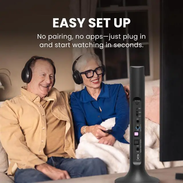 Alt view image 5 of 7 - Duet - Dual Wireless Headphones for TV Watching | Clear Voice & Loud Volume for Seniors and Hard of Hearing, Easy Plug & Play Setup, with 2.4GHz RF Transmitter & Charging Dock