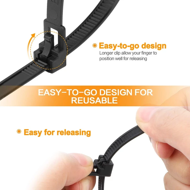 Alt view image 4 of 6 - 100 Pack Reusable Zip Ties 18 Inch Heavy Duty UV Resistant Cable Ties Black Reusable Trigger Release / Heavy Duty Nylon / UV Weatherproof / Non-Slip Self-Locking / Smooth Round Ending No Hurt