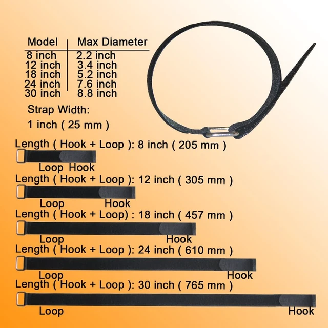 Alt view image 2 of 7 - 8"12"18"24"30" Hook and Loop Fastening Cable Strap - 30 Pack Reusable Nylon Extend Securing Strap - Adjustable Cinch Strap with Buckle