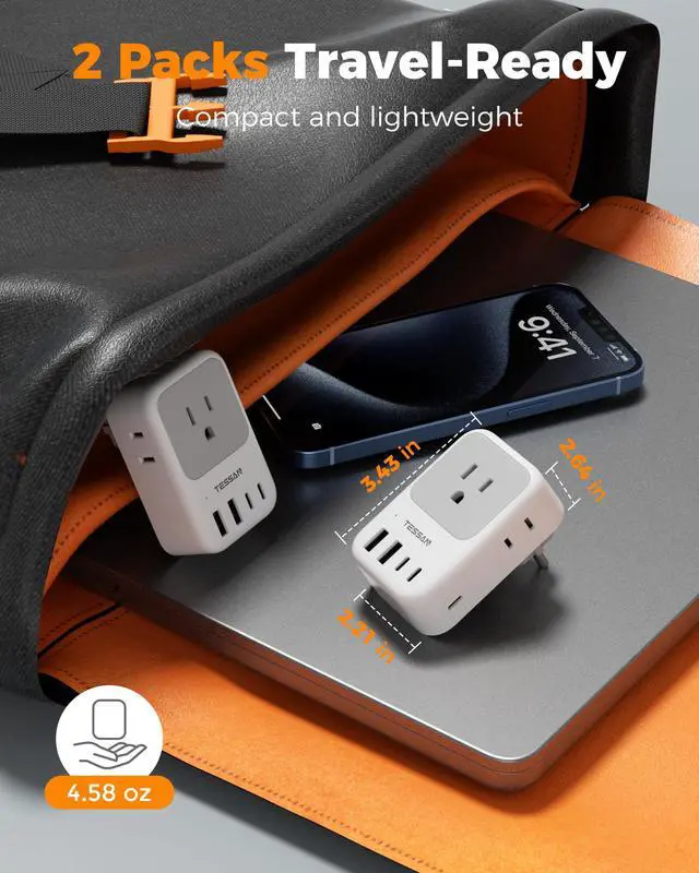 Alt view image 6 of 7 - Type F Plug Adapter 2 Pack, 28W Germany France Travel | 4 Outlets 5 USB Ports (3 USB-C), Type E Power Adaptor, US to Europe Spain Iceland Greece South Korea Russia Norway