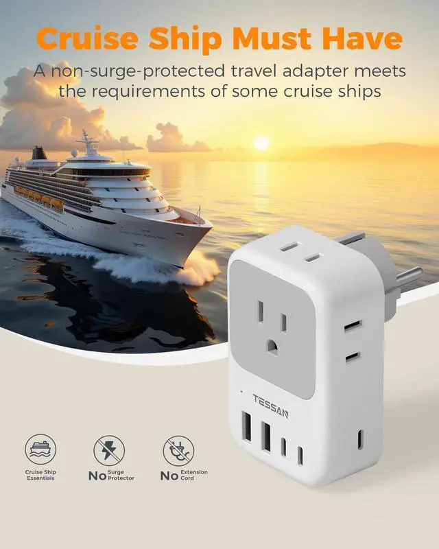 Alt view image 7 of 7 - Type F Plug Adapter 2 Pack, 28W Germany France Travel | 4 Outlets 5 USB Ports (3 USB-C), Type E Power Adaptor, US to Europe Spain Iceland Greece South Korea Russia Norway