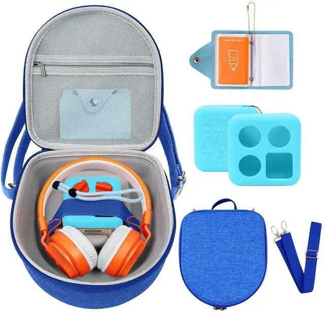 Main image of Hard Case Compatible with Yoto Mini (2024 Edition), 3-in-1 Travel Bundle: Silicone Cover + Case with Shoulder Strap (Fits Mini Player & Headphones) + Up to 10 Card Holder for YOTO Cards (Blue)