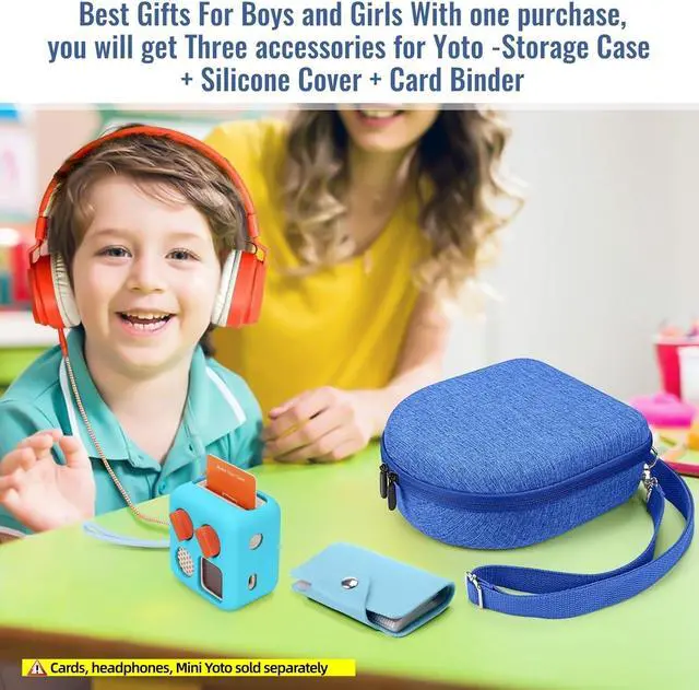 Alt view image 4 of 7 - Hard Case Compatible with Yoto Mini (2024 Edition), 3-in-1 Travel Bundle: Silicone Cover + Case with Shoulder Strap (Fits Mini Player & Headphones) + Up to 10 Card Holder for YOTO Cards (Blue)