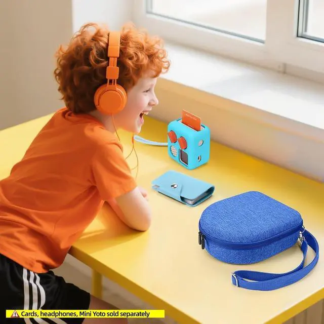 Alt view image 5 of 7 - Hard Case Compatible with Yoto Mini (2024 Edition), 3-in-1 Travel Bundle: Silicone Cover + Case with Shoulder Strap (Fits Mini Player & Headphones) + Up to 10 Card Holder for YOTO Cards (Blue)