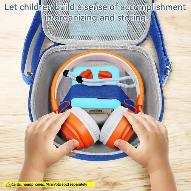 Alt view image 6 of 7 - Hard Case Compatible with Yoto Mini (2024 Edition), 3-in-1 Travel Bundle: Silicone Cover + Case with Shoulder Strap (Fits Mini Player & Headphones) + Up to 10 Card Holder for YOTO Cards (Blue)