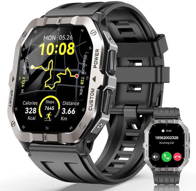 Main image of Military Smart Watches for Men,2.02''Smartwatch Fitness Tracker Built-inGPS | Built-in GPS with Sleep Monitor/Heart Rate/100+ Sport Modes/Waterproof/Answer/Make Calls/Compatible for Android and iPhone
