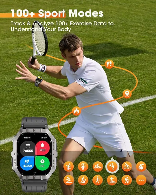 Alt view image 5 of 7 - Military Smart Watches for Men,2.02''Smartwatch Fitness Tracker Built-inGPS | Built-in GPS with Sleep Monitor/Heart Rate/100+ Sport Modes/Waterproof/Answer/Make Calls/Compatible for Android and iPhone
